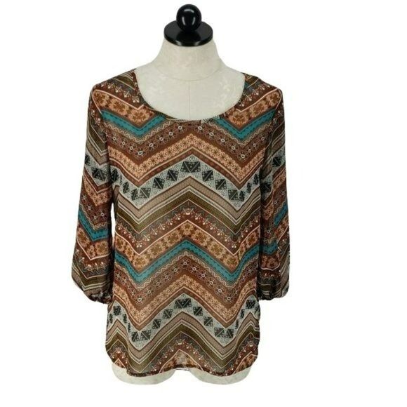 PinkĀ OwlāMulti Color ZigāZag medium boho Blouseā - Picture 1 of 7